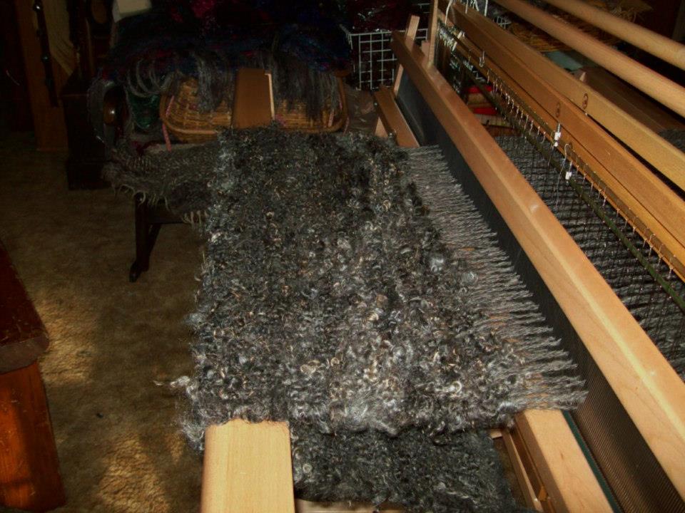 Gray Goat Hair Rug on Loom